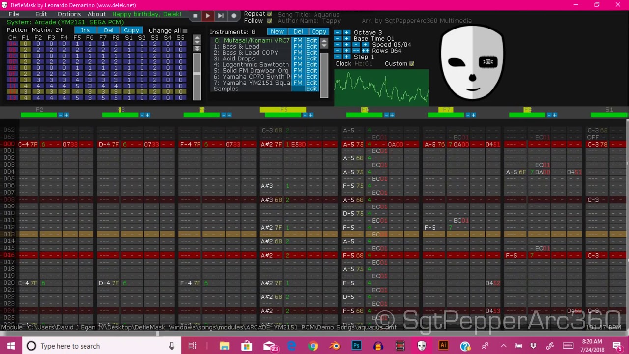 Tappy - Aquarius (DefleMask YM2151+PCM cover) - DefleMask module in description (account required)
