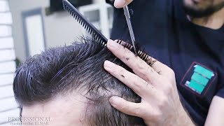 asmr haircut with scissors - men hair tutorial