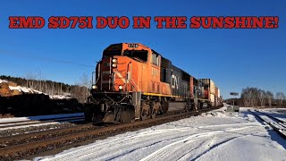 CN Double Stack Train With A Pair Of EMD SD75I Units On A Sunny Day!