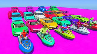 GTA V Mega Ramp Boats, Cars, Motorcycle With Trevor and Friends Epic Stunt Map Challenge