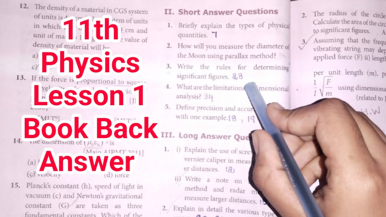 11th Physics Lesson 1 Book Back Question and answers English medium ...