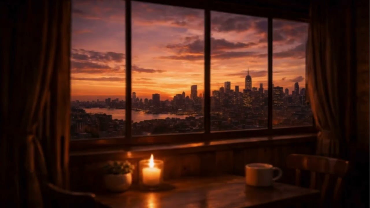 Cozy Sunset City View from Window 🌆🕯️ | Calm Evening Ambience | 4K UHD Wallpaper