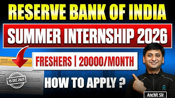 RBI Summer Internship 2026 | Eligibility, Stipend, Application Form, Last Date & Apply Link