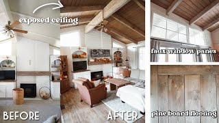 🔨Family Room Makeover | Installing Pine Board Flooring + Removing Ceiling