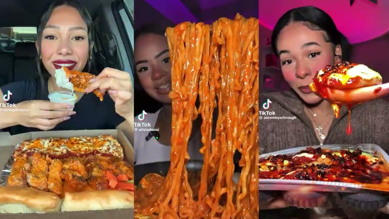 TIKTOK MUKBANG COMPILATION | Epic wings, Soup dumplings, Cheesy ramen tteokbokki, dumplings and more
