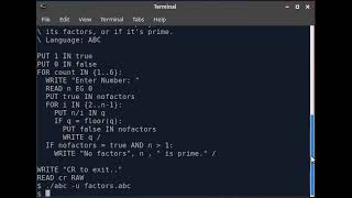 Abc Program To Display Factors, Or If Number Is Prime.