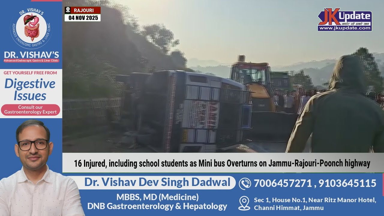 16 Injured, including school students as Mini bus Overturns on Jammu-Rajouri-Poonch highway