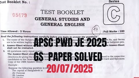 APSC PWD JE 2025 GS PAPER FULLY SOLVED/ Unofficial Answer Key APSC je PWD GS paper