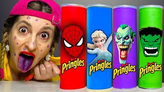 프링글스를 먹으면 무엇으로 변할까요 Mukbang Eating Pringles with Superheroes by HUBABU SHORTS