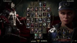 MK 11 blind fights TJ (spawn and scorpion  ) versus  April(Sonya )