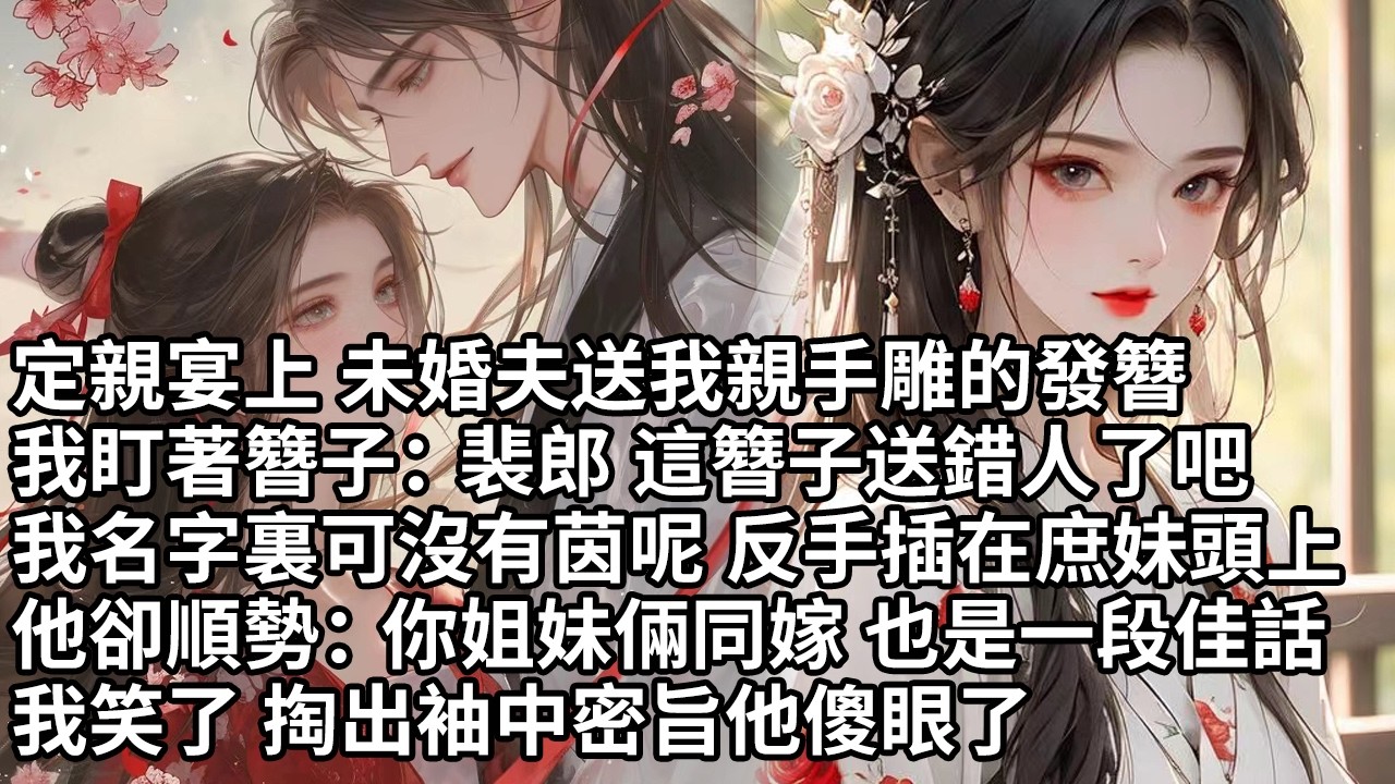 【一口氣看完】定親宴上 未婚夫送我親手雕的發簪，我盯著簪子：裴郎 這簪子送錯人了吧，我名字裏可沒有茵呢 反手插在庶妹頭上，他卻順勢：你姐妹倆同嫁 也是一段佳話，我笑了 掏出袖中密旨他傻眼了