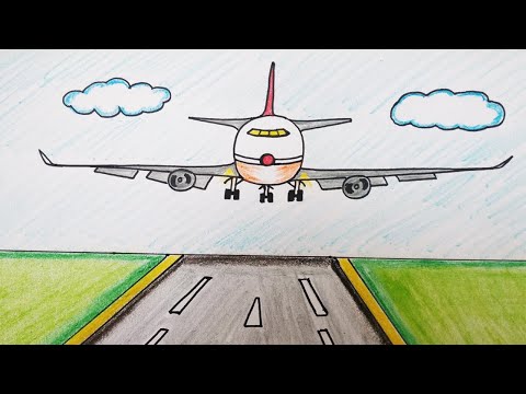 Aeroplane Drawing For Kid Step By Step Easy Easy Simple Airplane Drawing Landing View Sketch