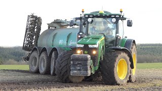 John Deere 8345R in the field laying manure w/ Samson PG25 HWD | Manure Season | Danish Agriculture