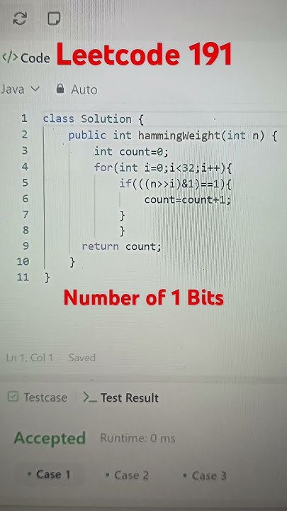 Number of 1 Bits || leetcode 191 #java #leetcode #leetcodequestions # ...