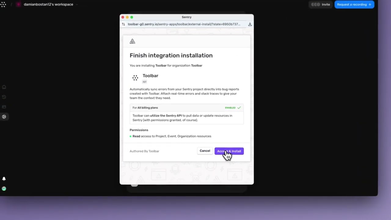 Connect Sentry with Toolbar