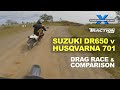 Dr650 v husqvarna 701 drag race  comparison reviewcross training adventure