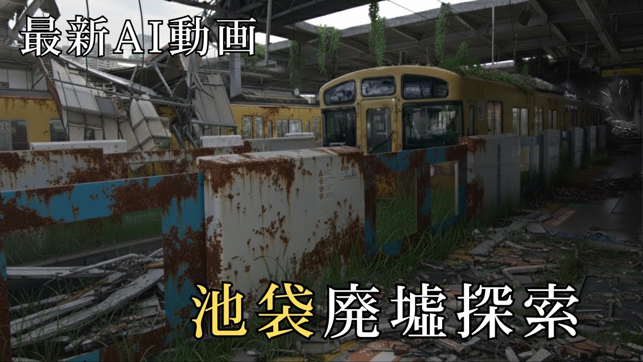 【AI廃墟探索】池袋駅 - 廃墟となった大都市、駅前風景、駅舎や列車などを探索