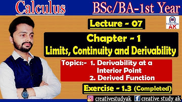 Derivability at a Interior Point | Derived Function | Limit Continuity And Derivability  | By Ak