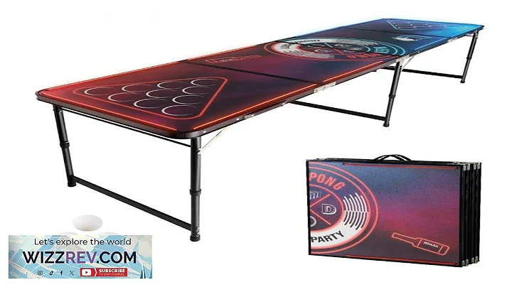 VEVOR 8 Foot Portable Beer Pong Table LED Lights Foldable Tailgate Table