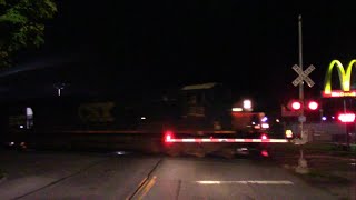 NS 14J with CSX 819 and NS 9865 at Main Street/U.S. Highway 421 in Delphi, Indiana