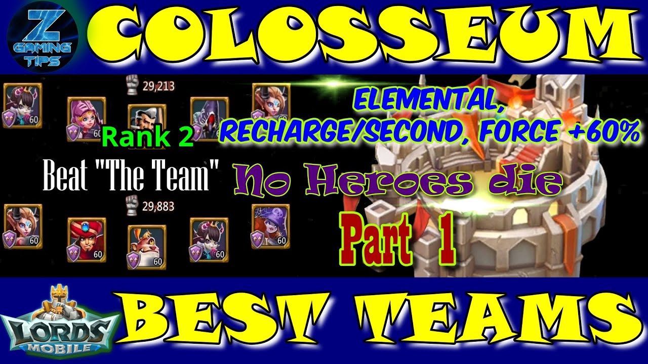 Best Colosseum Teams (Elemental, Recharge per second, Force +60%) | Lords Mobile Colosseum