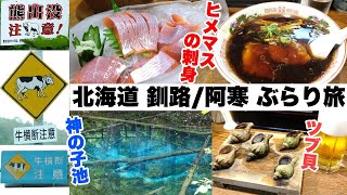 【釧路 道東ぶらり旅！】グルメと自然と堪能する旅。奈辺久(ヒメマス)・かど屋(つぶ焼/ラーメン)・朝食バイキング×２・鹿肉巻きおにぎり・神の子池・阿寒湖・摩周湖・屈斜路湖・ラビスタ釧路川【4K動画】