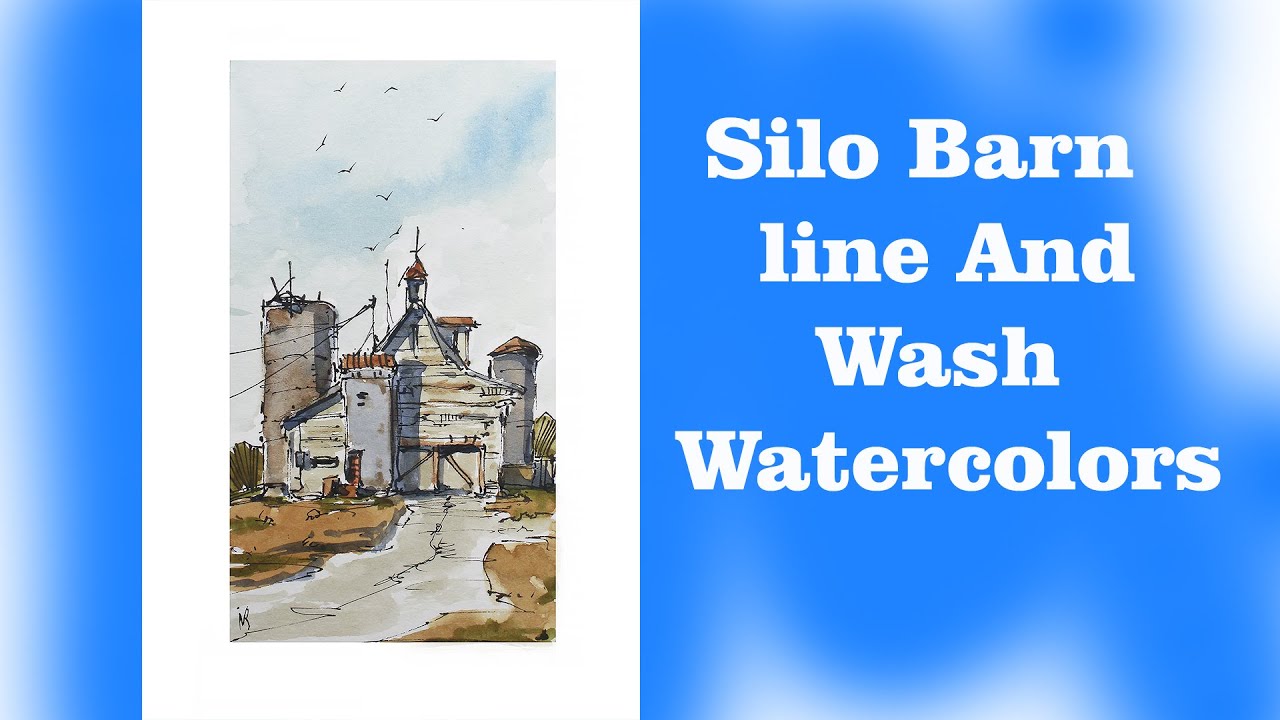 Silo Barn Line and Wash watercolor in full real time sketch By Nil ...