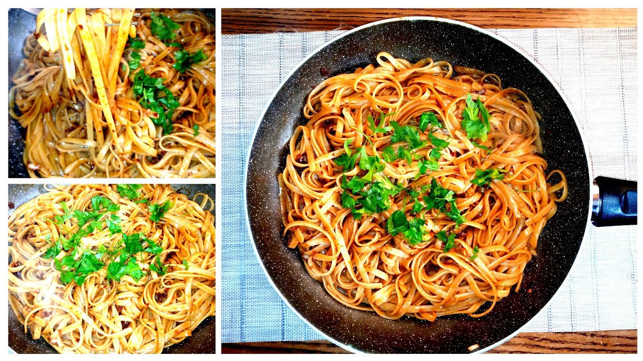 مكرونه اسباجتي حاره بالصويا صوص والبصل الاخضر