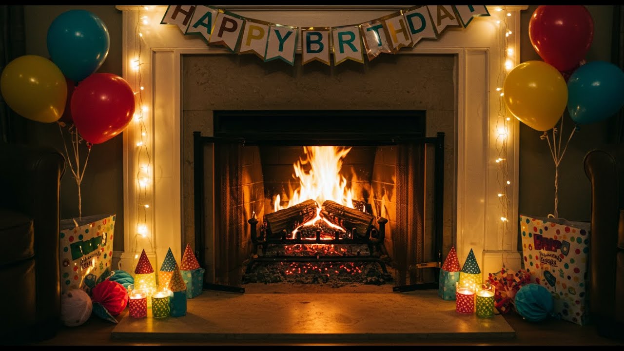 Cozy Birthday Fireplace ASMR 🎉 | Crackling Fire & Celebration Sounds for Relaxation
