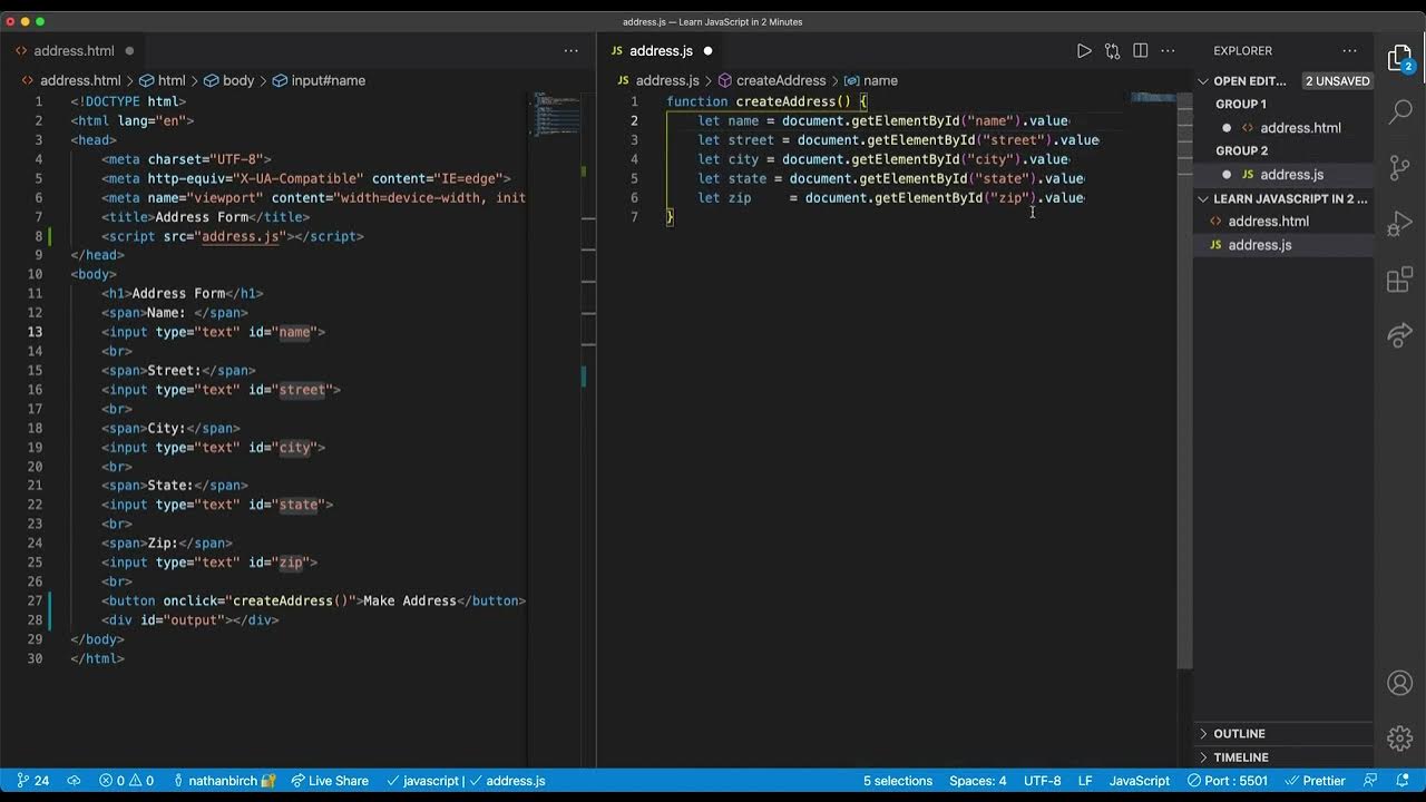 25 Mailing Address Program JavaScript part1 YouTube