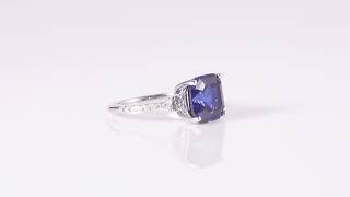 Ceylon Sapphire Asscher Cut Three Stone Ring