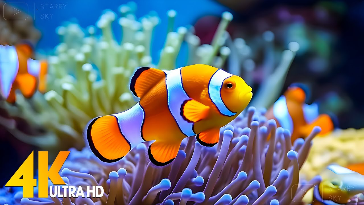 Aquarium 4K VIDEO (ULTRA HD) 🐠 Beautiful Coral Reef Fish - Relaxing Sleep Meditation Music #15