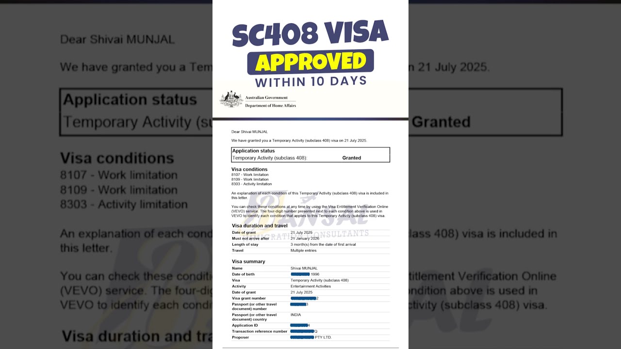408 Entertainment Visa Granted In Just 11 Days Fast Australia 2025 Update