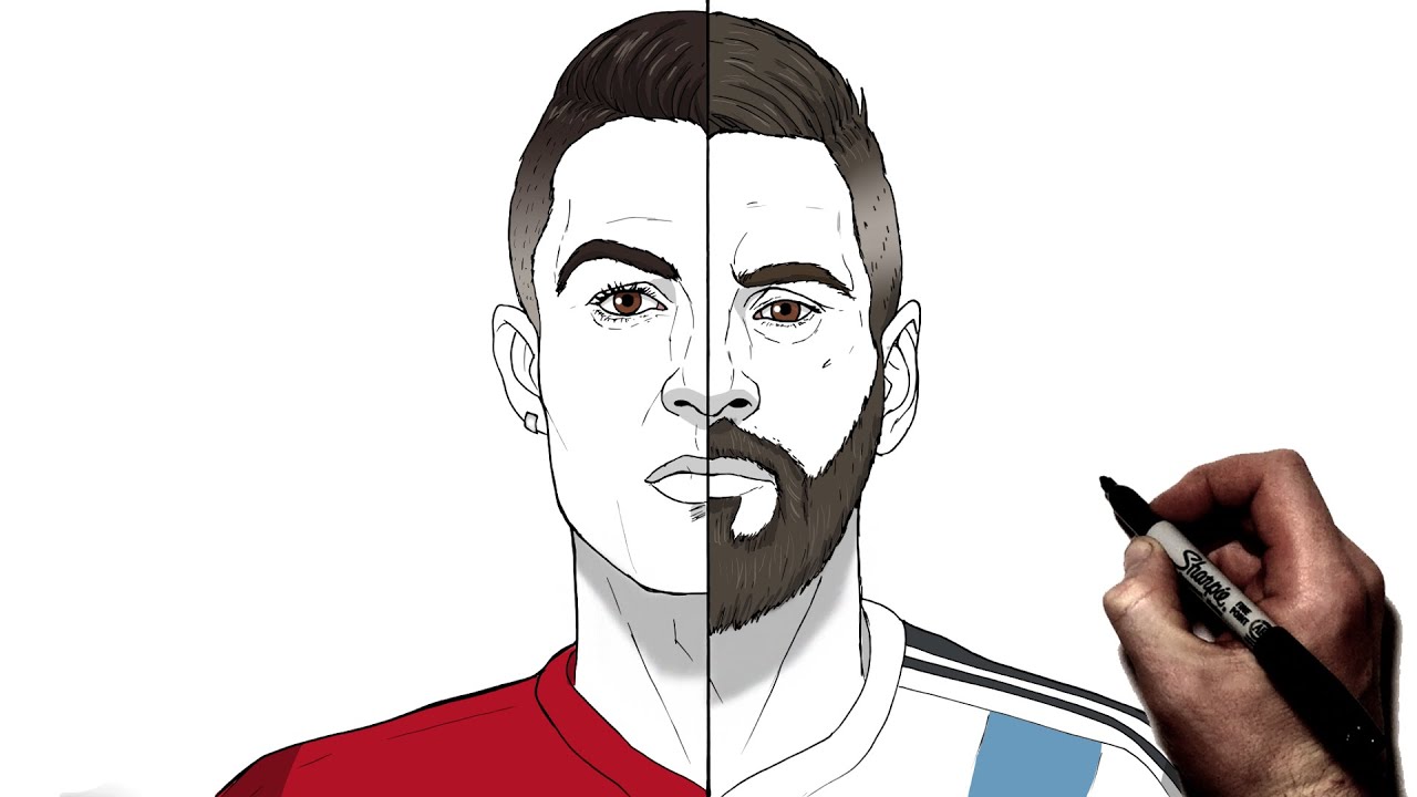 How To Draw Ronaldo / Messi | Step by Step | Football / Soccer ...