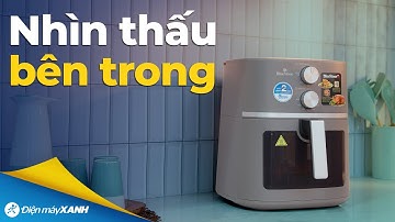 NỒI CHIÊN KHÔNG DẦU màu sắc trẻ trung, có khung trong suốt quan sát đồ ăn bên trong