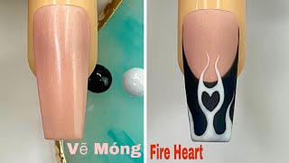 Fire Heart Nails Art For Beginner 💖Vẽ Trái Tim Lửa 💅New Nails Design 💝 New Nails Resimi
