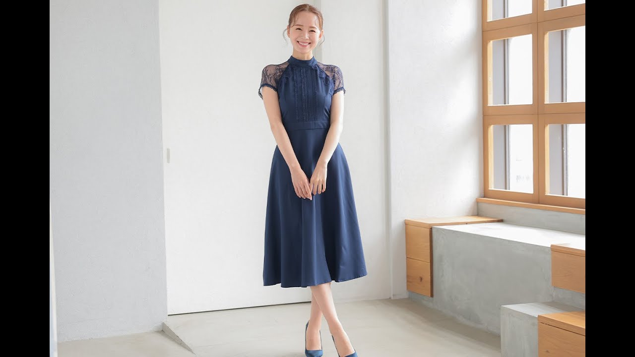 レーススリーブフレアワンピース LR1803NY ｜パーティードレス・結婚式