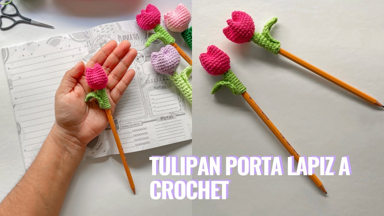 🌷Tulipan porta lapiz tejido a CROCHET MUY FACIL🧶Tulip pencil holder knitted in CROCHET VERY EASY