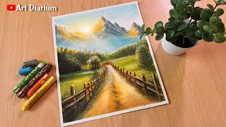 Mountain Scenery Drawing with Oil Pastels  STEP by STEP