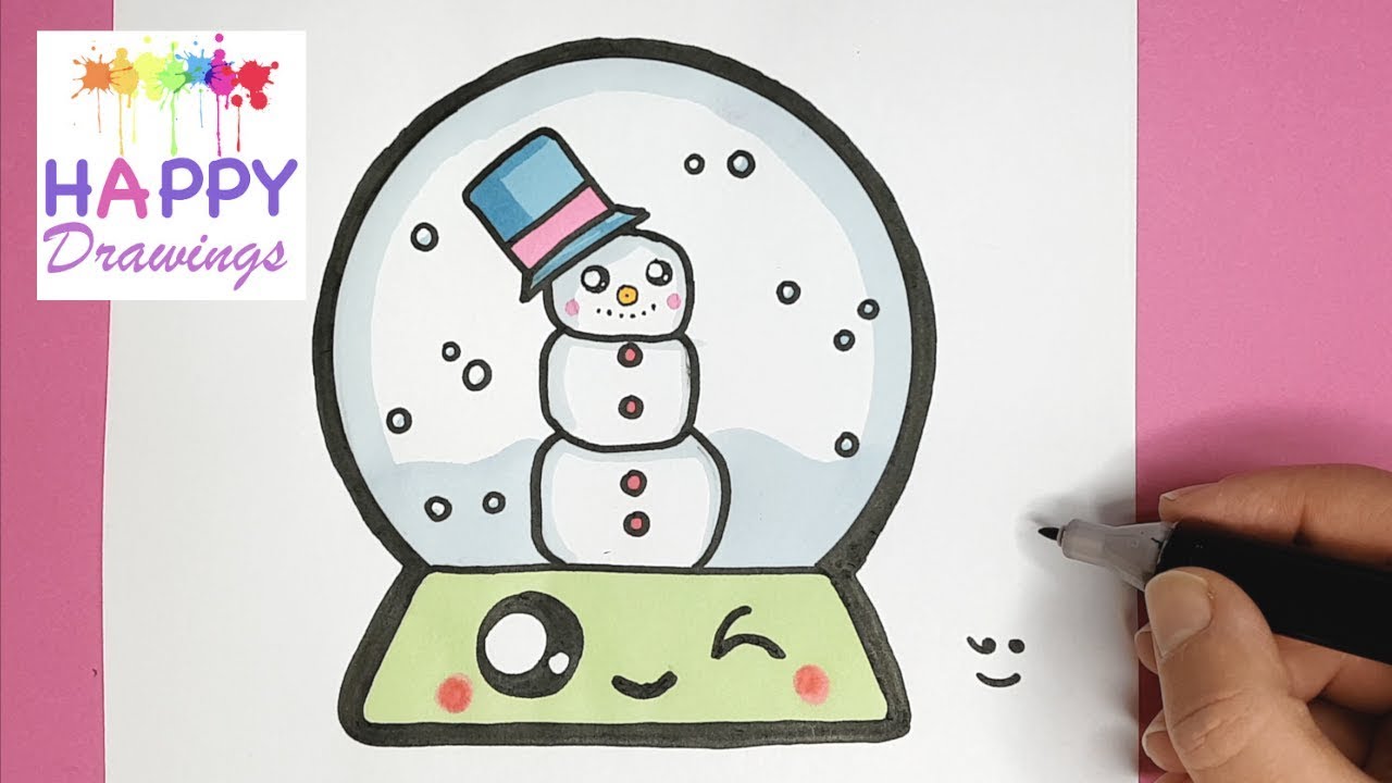 How to Draw a Super Cute SNOW GLOBE with a Snowman Inside - Easy ...