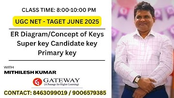 UGC NET JUNE 2025 COMPUTER SCIENCE: ER Diagram and Concept of Keys  |  GATEWAY | MITHILESH KUMAR