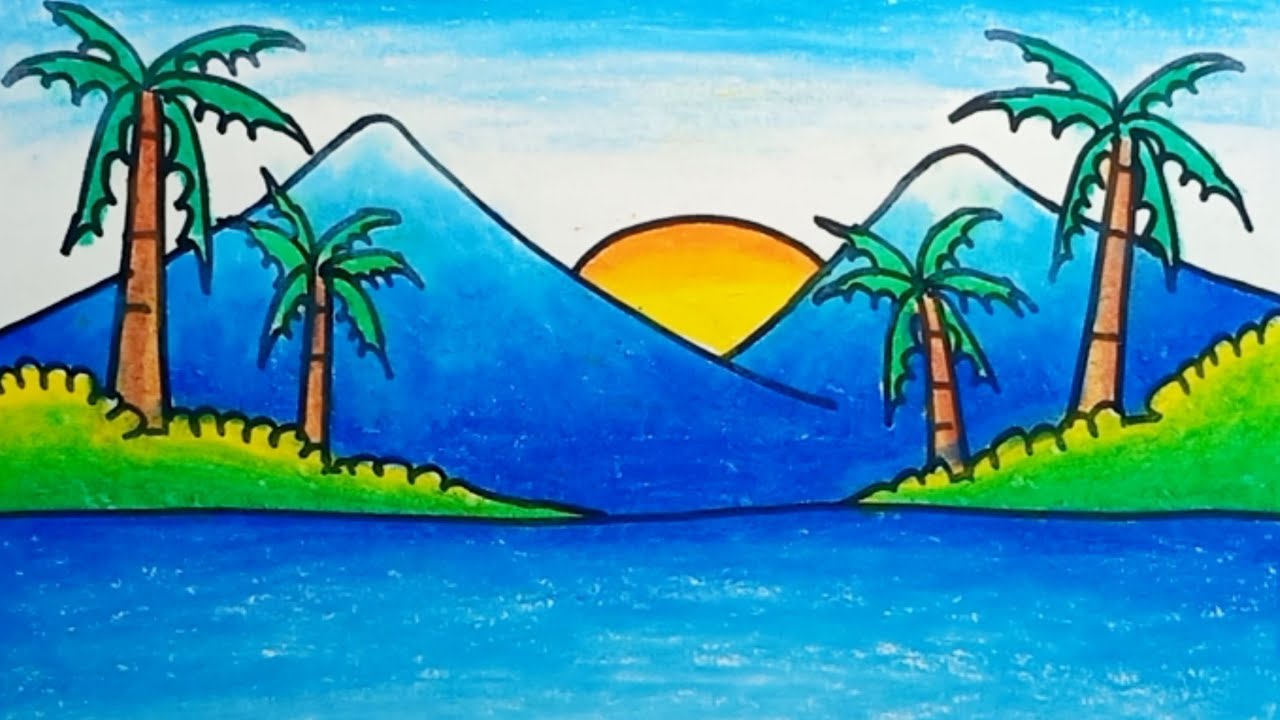 Easy scenery drawing for beginners step by step / nature scenery - YouTube