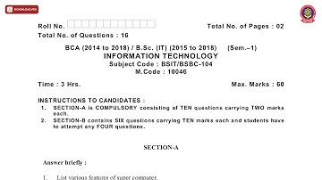 BCA BSC 1ST SEM IT INFORMATION TECHNOLOGY DEC 2020 | PTU