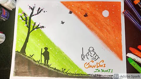 How to Draw Gandhi Jayanti drawing for kids with oil pastel and paint / Mahatma Gandhi /2nd October