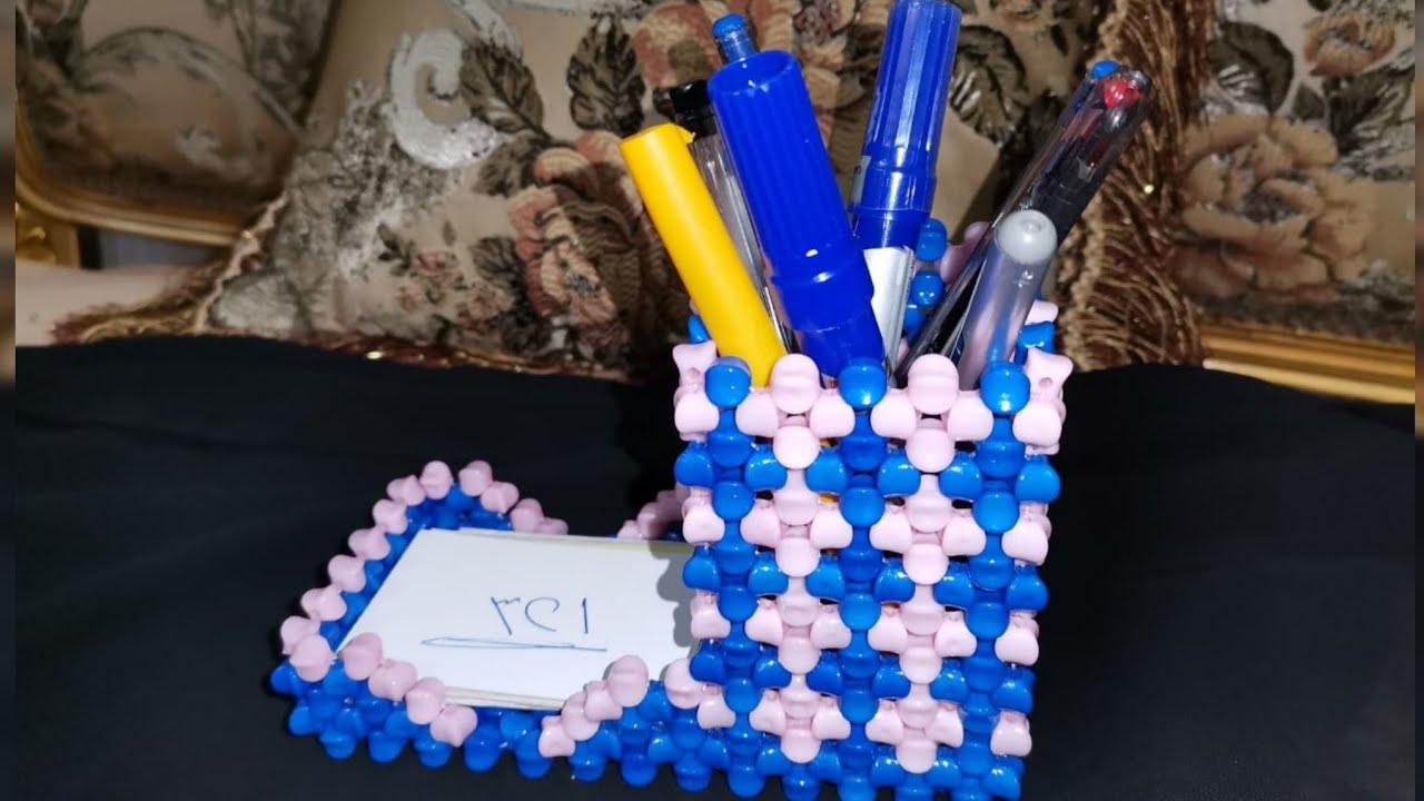 طريقة عمل مقلمه+كراته بالخرز خطوه بخطوه للمبتدئين