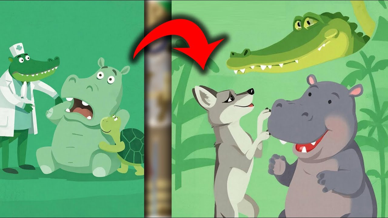 Сказка про бегемота, который боялся прививок. Векторные иллюстрации