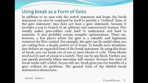 Jump Statements - Java  (Using break, Exit a Loop, Form of Goto, Using continue, return)