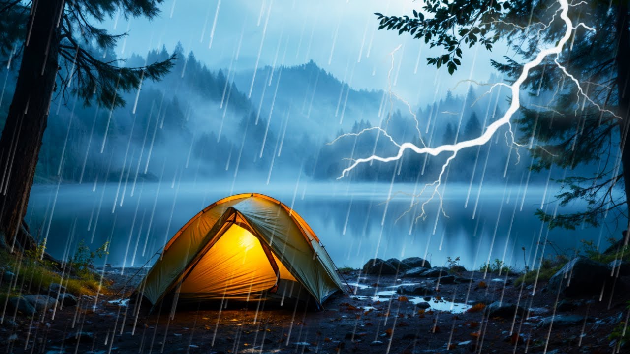 ⛈️ Calming Raindrops on a Tent ⛺ by a Crystal Clear Lake – Relax & Sleep Fast