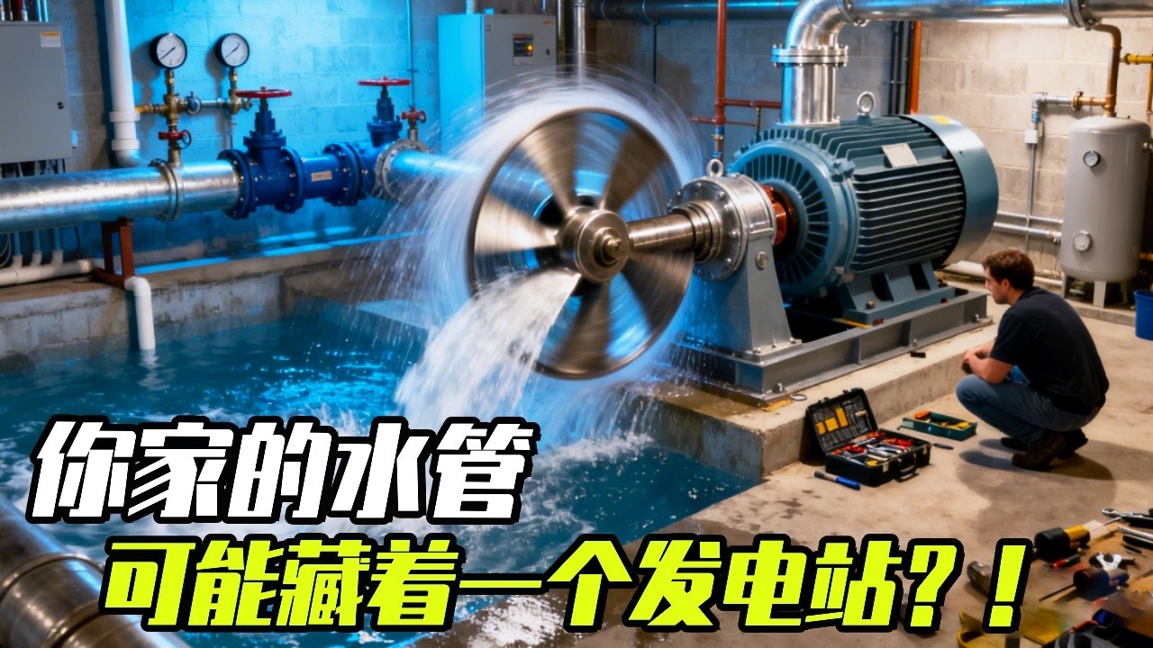 你家的水管可能藏着一个发电站！揭秘管道水轮机发电技术 #知识前沿派对 #发电 #发明 #水电站 #供水设备