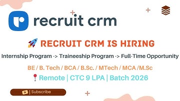 🚀 Recruit CRM Hiring 2026 Freshers | Trainee Software Engineer | 9 LPA Full-Time Offer  skill layer